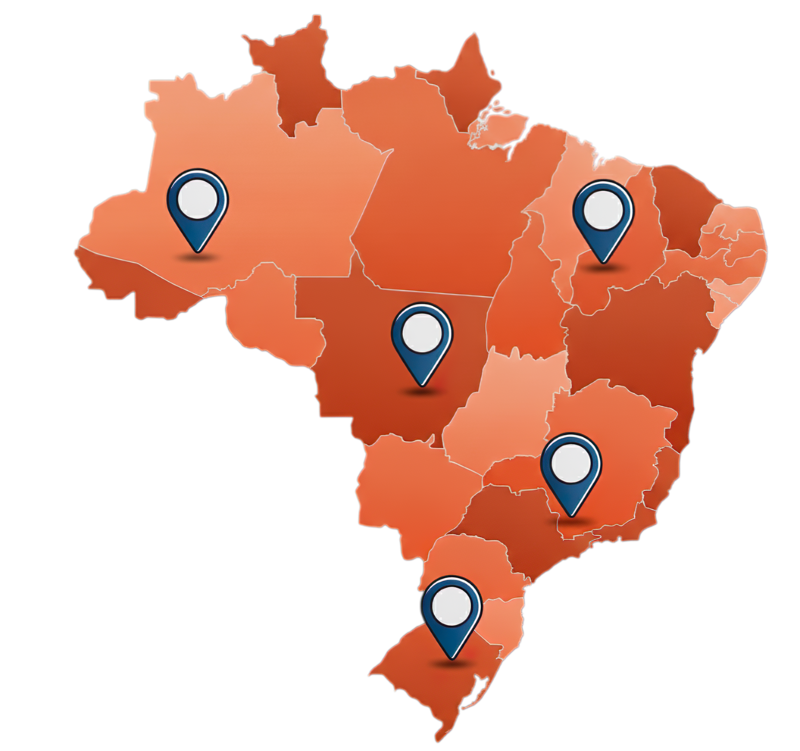 Mapa do Brasil com destaque para as regiões de atuação da GDO